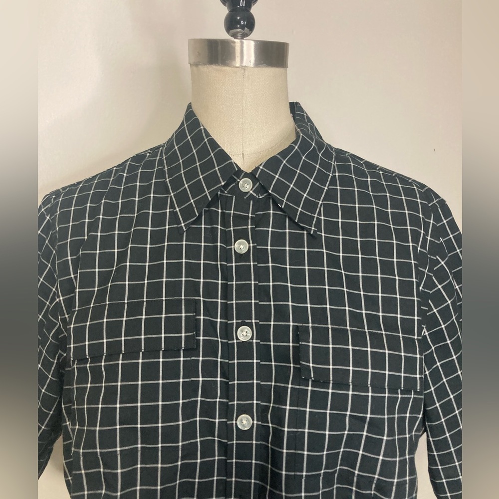 Vintage Cropped Grid Pattern Button Down Shirt - image 2